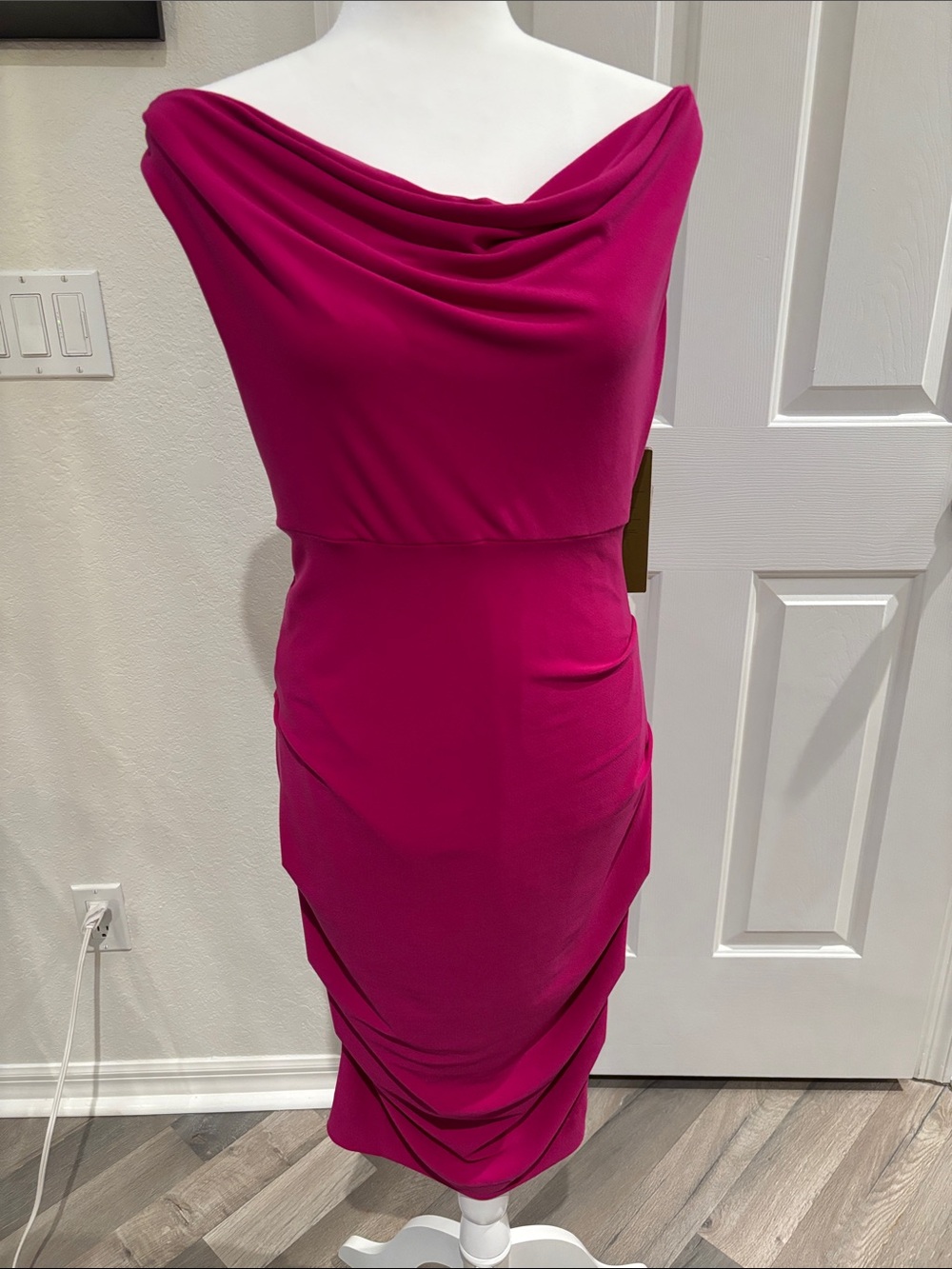 Nicole Miller Magenta Cowl-Neck Midi Dress